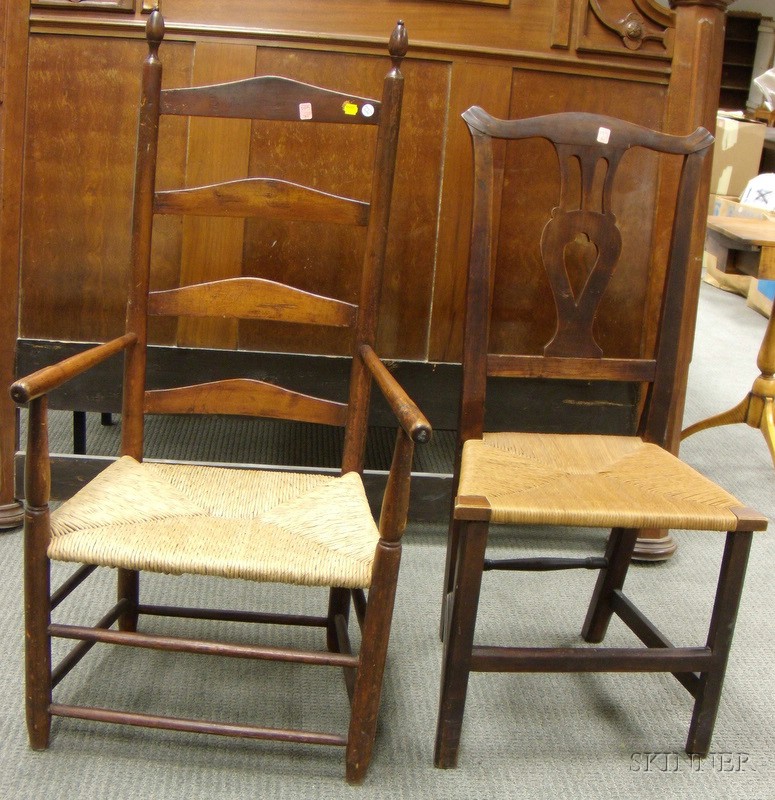 Appraisal: Country Chippendale Carved Cherry Side Chair and a Maple Slat-back