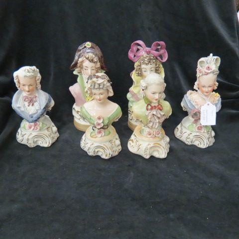 Appraisal: Corday Pottery Busts couples fancy applied lace tallest is