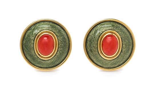 Appraisal: Sale Lot A Pair of Karat Yellow Gold Coral and