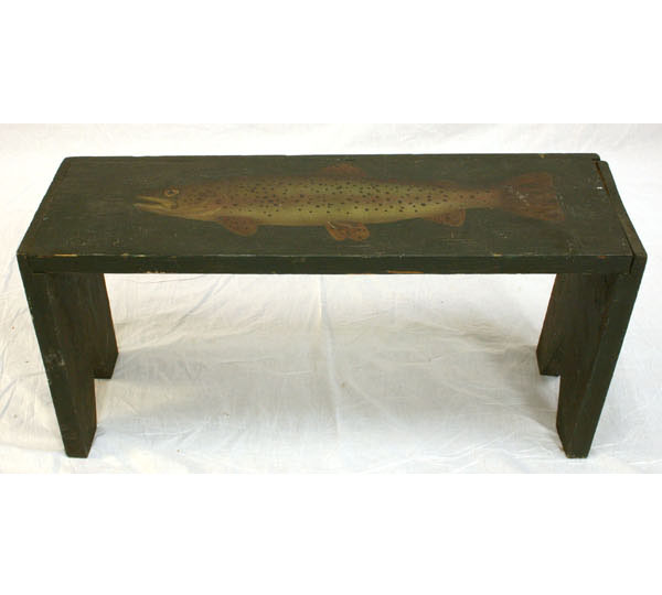 Appraisal: Primitive Folk Art bench with hand painted fish on seat