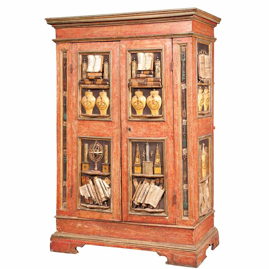 Appraisal: Continental Polychrome Painted and Parcel Gilt Cabinet Partially th century