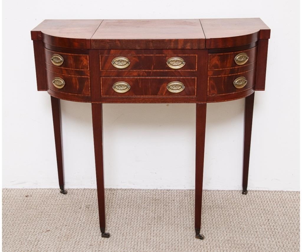 Appraisal: Hepplewhite style mahogany inlaid ladies dressing table in the form