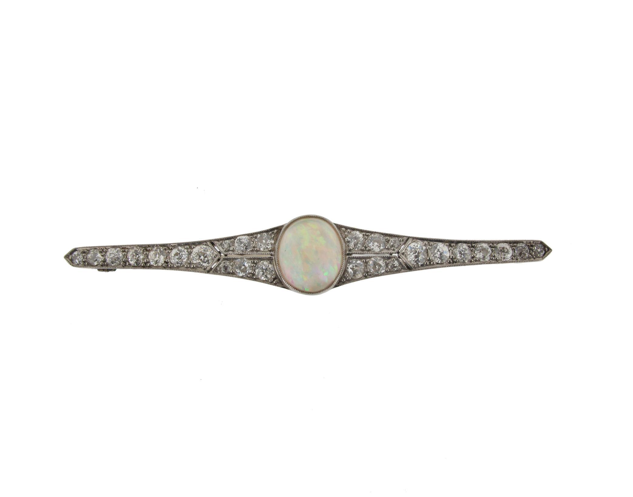 Appraisal: An opal and diamond bar brooch