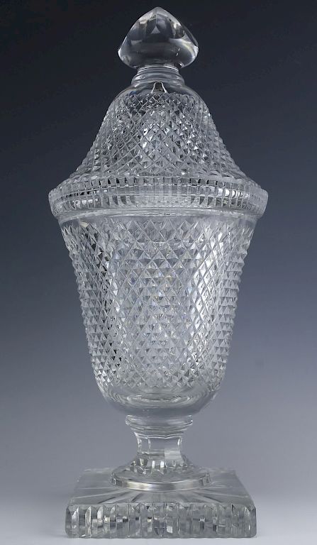 Appraisal: Vintage Fine Hand Cut Crystal Lidded Urn Vase Large vintage