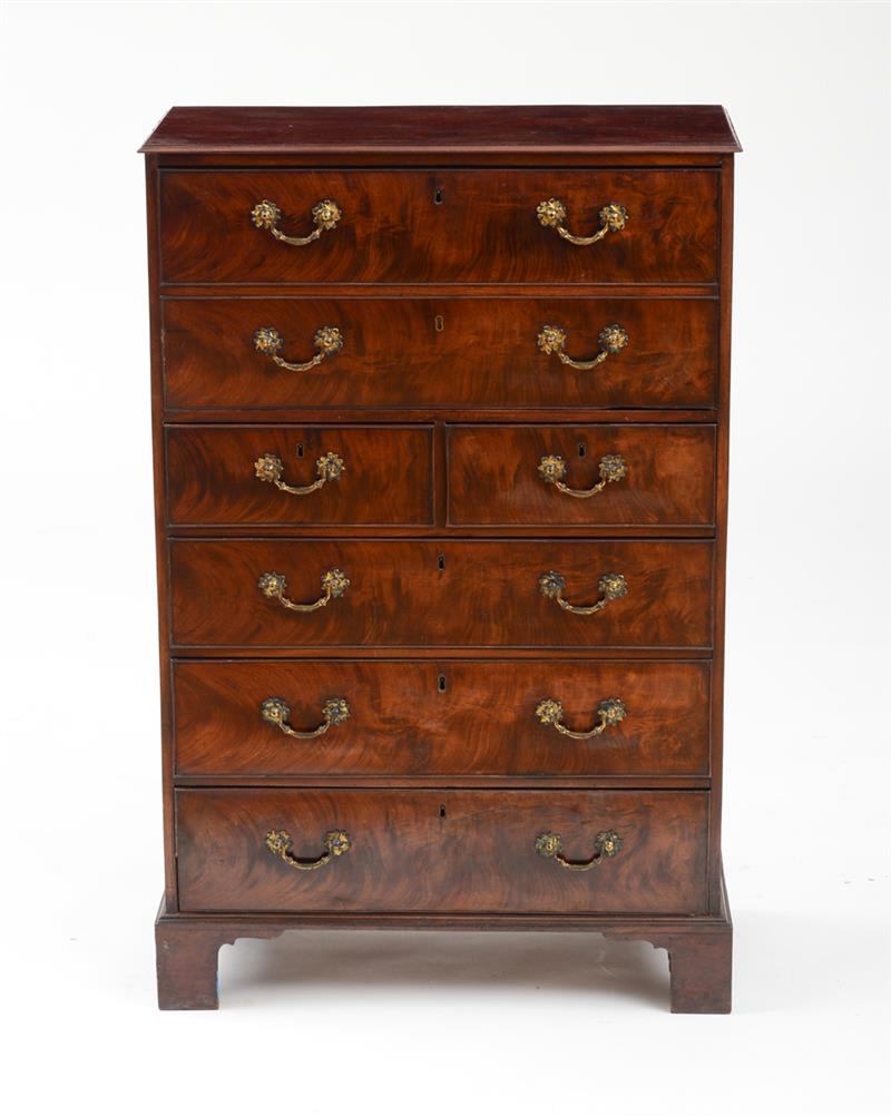 Appraisal: GEORGE III MAHOGANY SECRETAIRE CHEST OF DRAWERS The top with