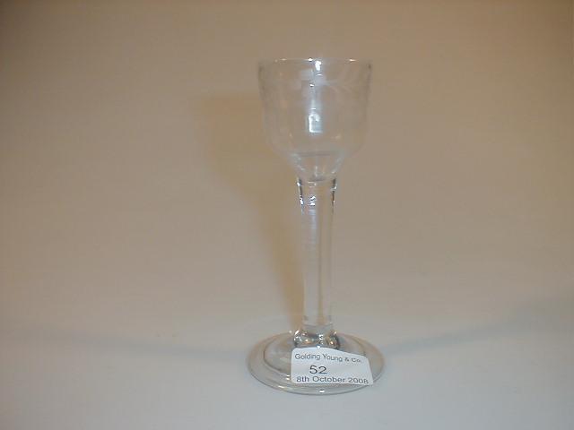 Appraisal: An th Century wine glass the ogee bowl etched with