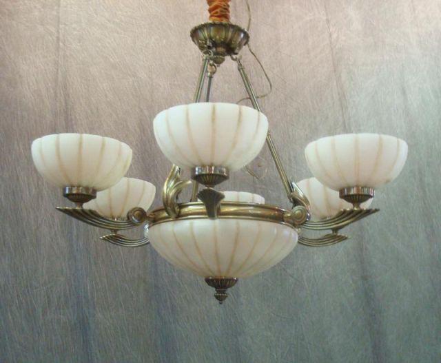 Appraisal: Continental Chandelier with White Alabaster Bowls From a Southampton area