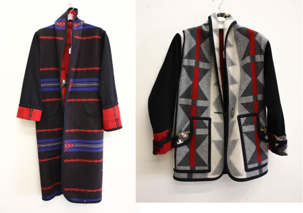 Appraisal: TWO LILLIAN PITT NW NATIVE AMERICAN ARTIST WOOL COATS each