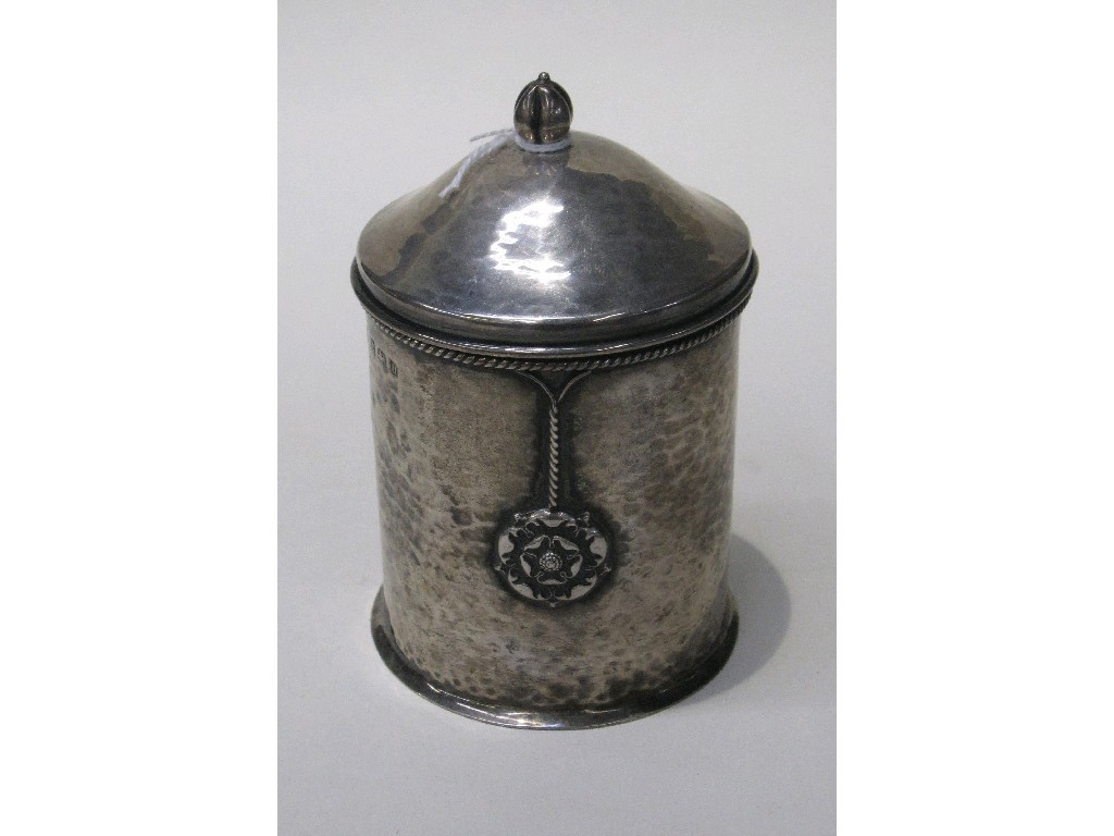 Appraisal: Arts and Crafts hammered silver jar and cover by Connell