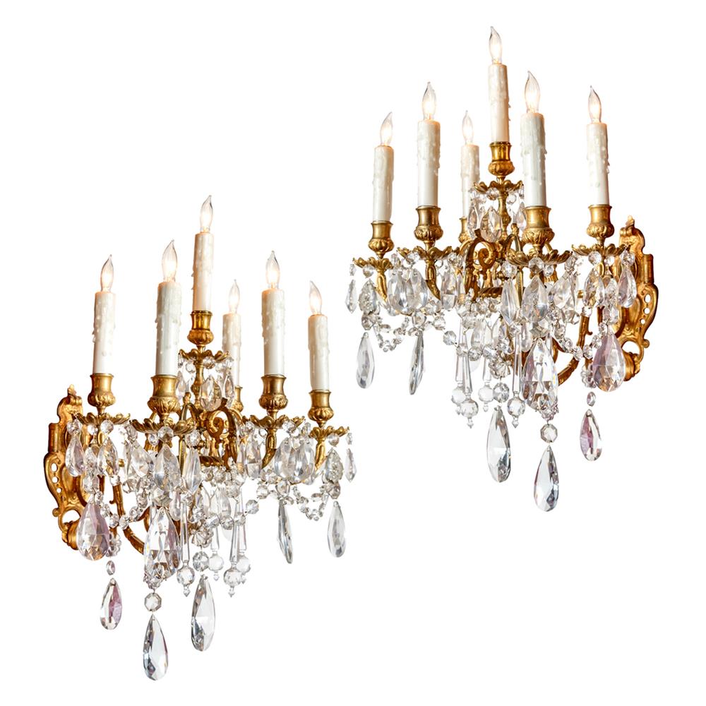 Appraisal: PAIR OF LOUIS XV STYLE GILT BRONZE SIX LIGHT SCONCES