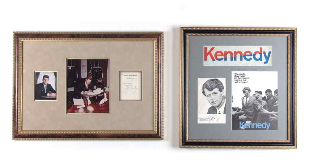 Appraisal: FRAMED JOHN F KENNEDY AND ROBERT KENNEDY AUTOGRAPHS To include