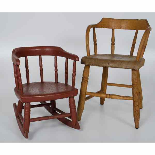 Appraisal: Child's Chairs American A child's Captain's rocker and armchair with