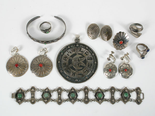 Appraisal: Mexican silver jewelry some Taxco sterling Taxco pieces include a