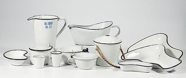 Appraisal: LOT OF ENAMELWARE lot of twelve white and blue black