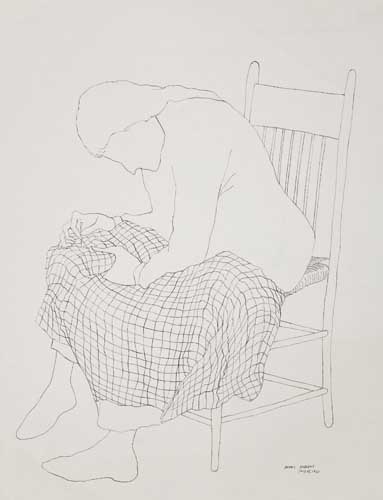 Appraisal: BENNY ANDREWS - Untitled Seated Woman Sewing Pen and ink