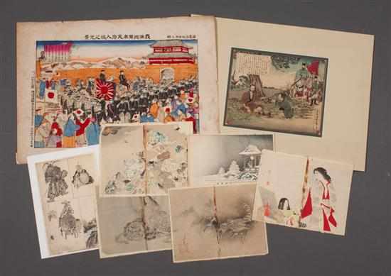 Appraisal: Assortment of Japanese color woodcuts and a sheet of watercolor