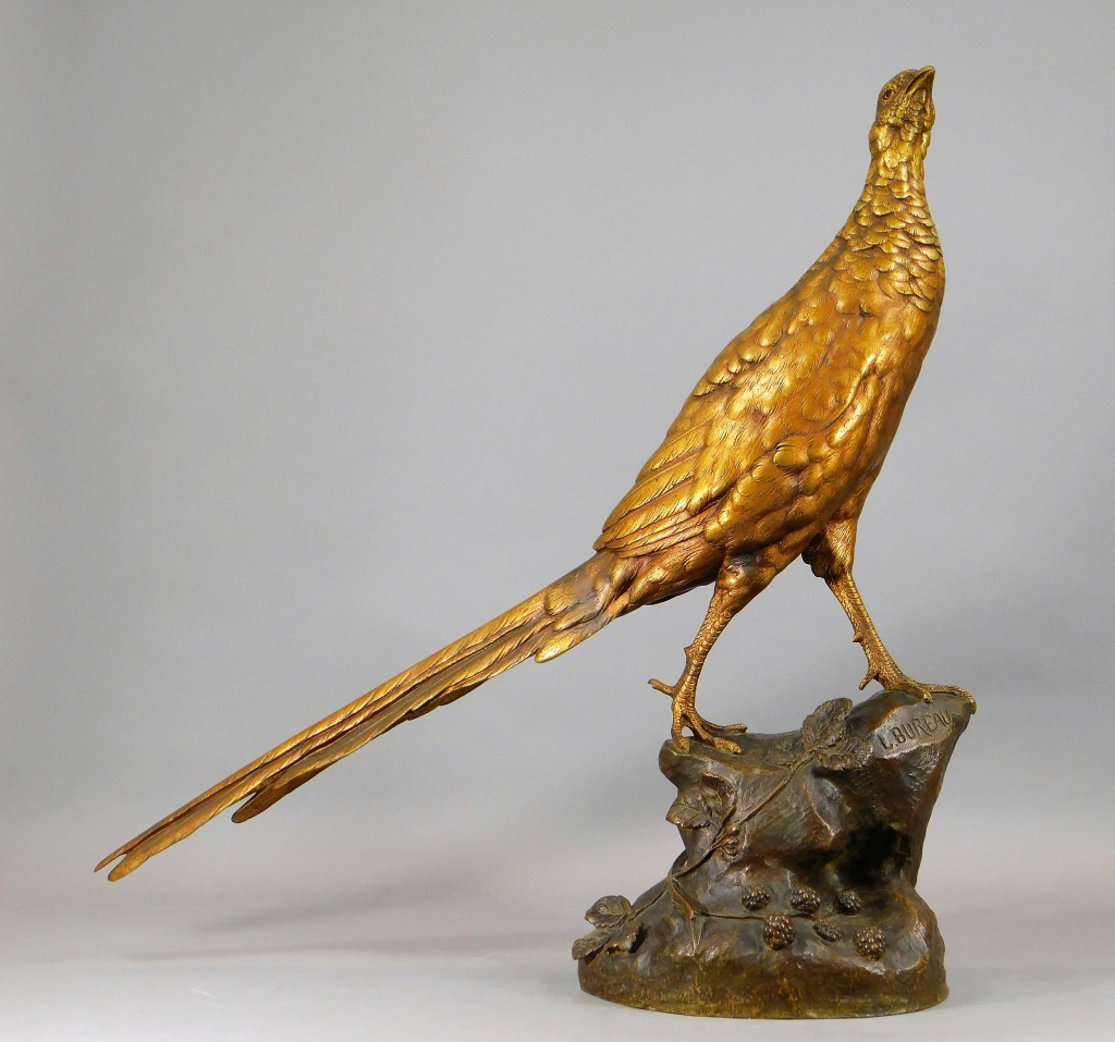 Appraisal: C LEON BUREAU GILT BRONZE MODEL OF A PHEASANT France