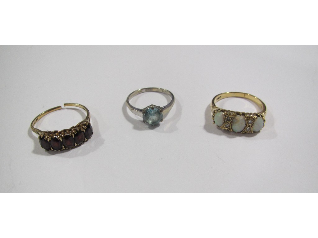 Appraisal: Lot comprising ct gold opal and diamond set ring central