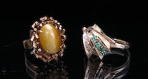 Appraisal: Tiger Eye Gold Ring and an Emerald Diamond Ring Stamped