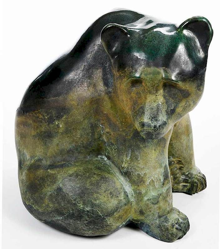 Appraisal: Signed Modern Green Patinated Metal Bear Sculpture th century green