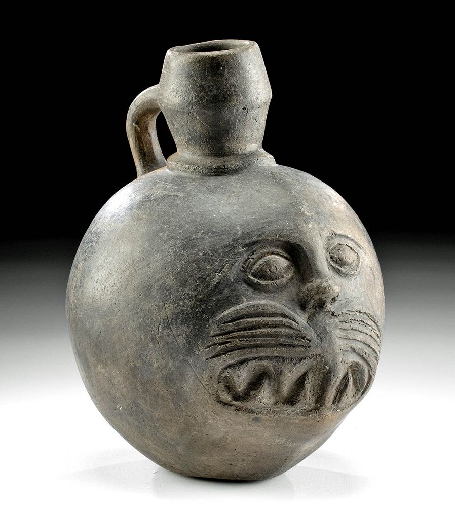 Appraisal: Chimu Blackware Feline Head Jar ex-Museum Pre-Columbian Central Coast Peru