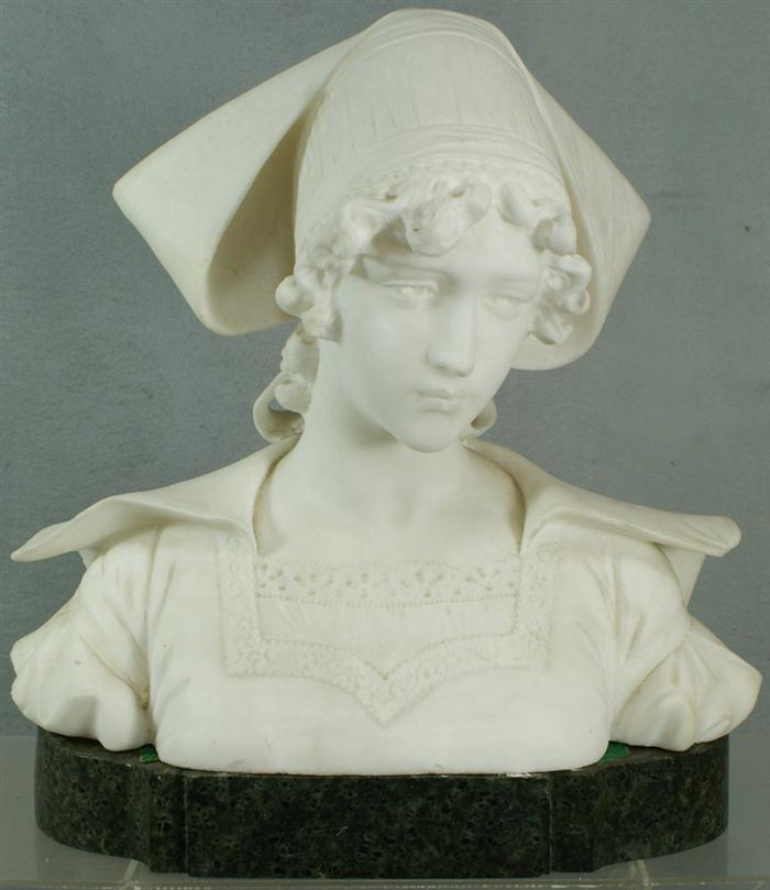 Appraisal: Italian carved marble bust of a young woman unsigned together