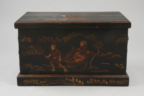 Appraisal: Exterior of box features figures in various landscapes lion form