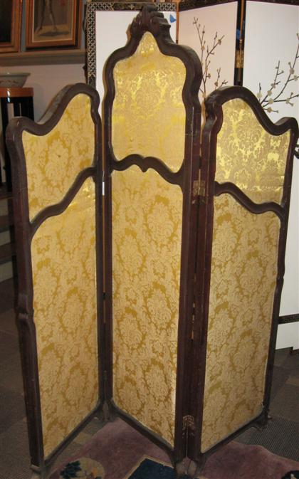 Appraisal: Victorian walnut four panel screen with yellow fabric H in