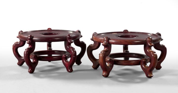 Appraisal: Large Pair of Chinese Carved Mahogany Vase Stands first quarter