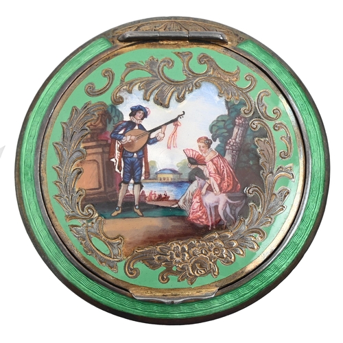 Appraisal: A Continental silver and green guilloche enamel compact the lid