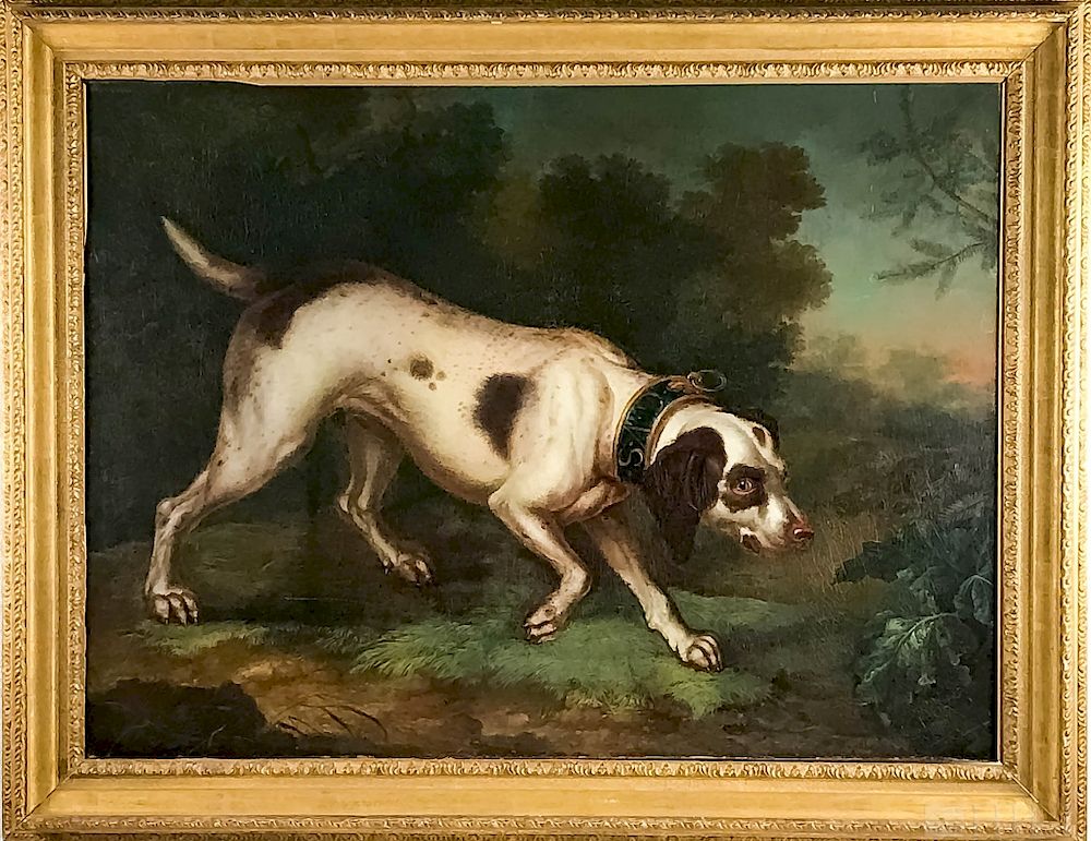 Appraisal: Antique C English Hunting Dog Portrait Painting Portrait of a