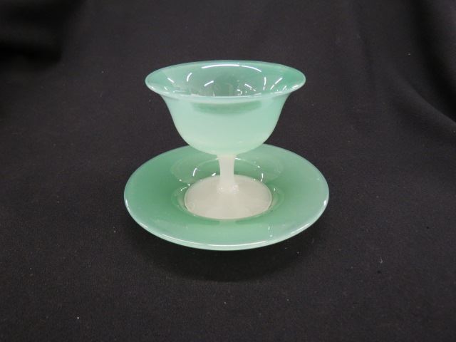 Appraisal: Steuben Art Glass Dessert and Underplate green alabaster pedestal base