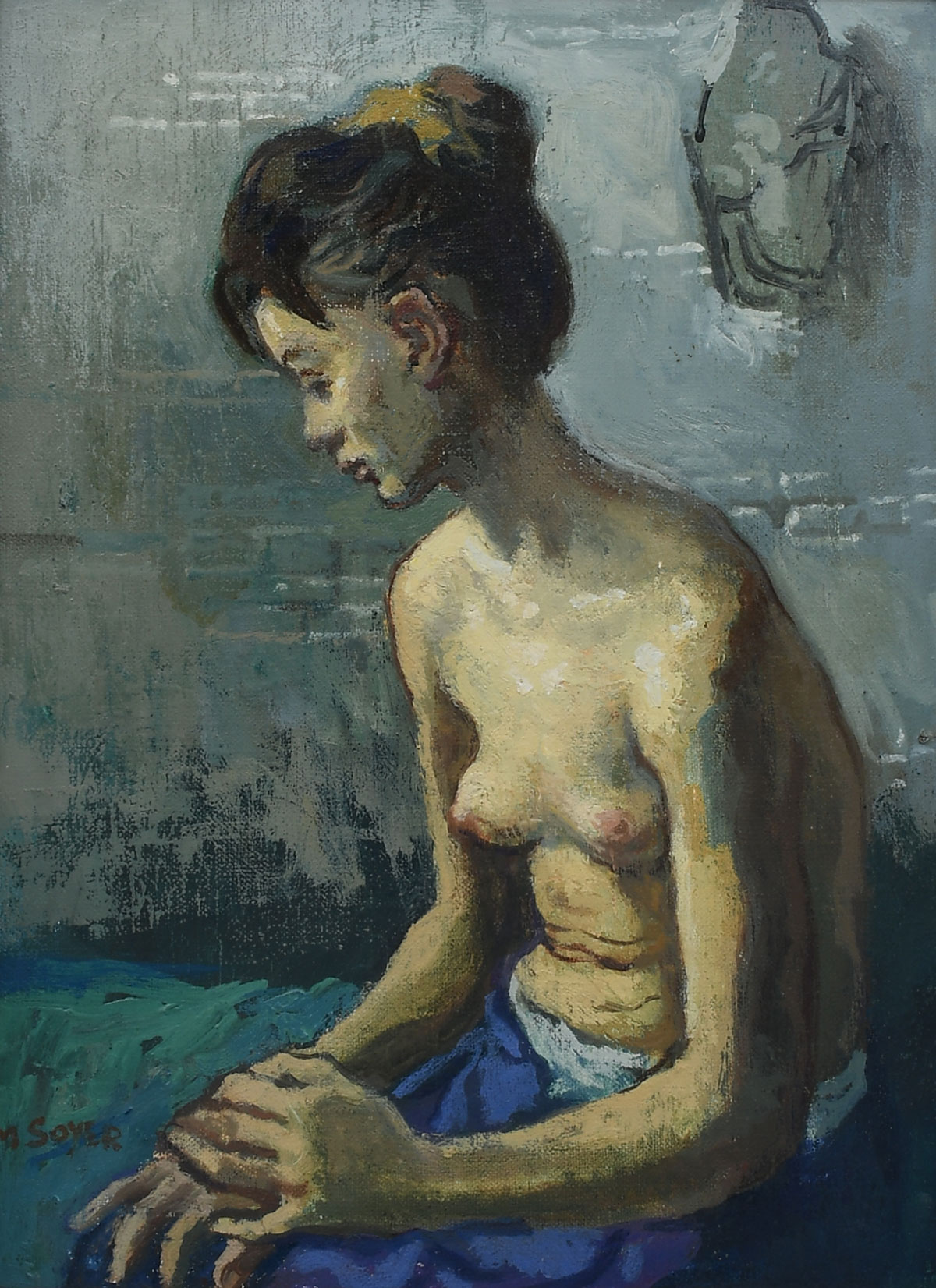 Appraisal: SOYER Moses American - Young Bare-Chested Female Seated Oil Canvas