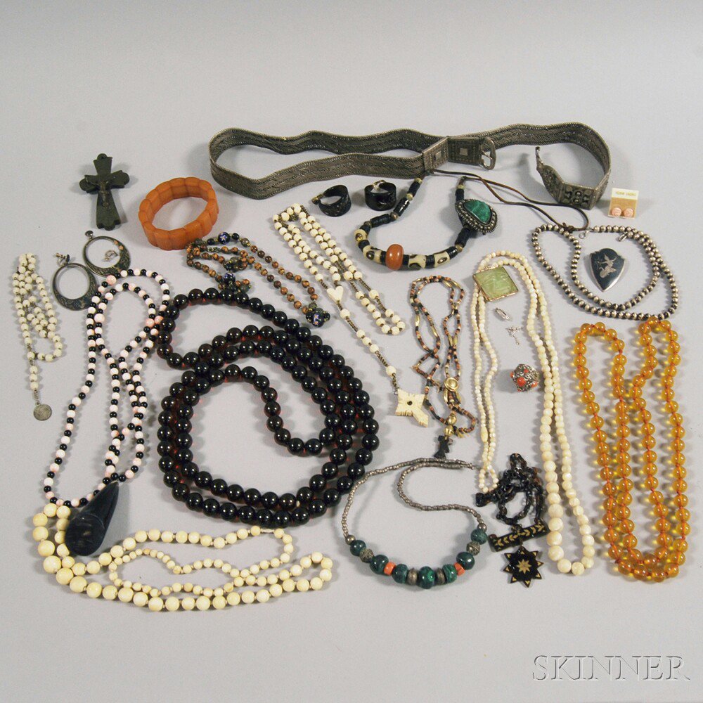 Appraisal: Assorted Group of Jewelry including beaded stone necklaces a silver