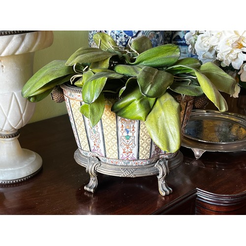 Appraisal: Modern antique style yellow ceramic jardiniere with cast bronze mounted