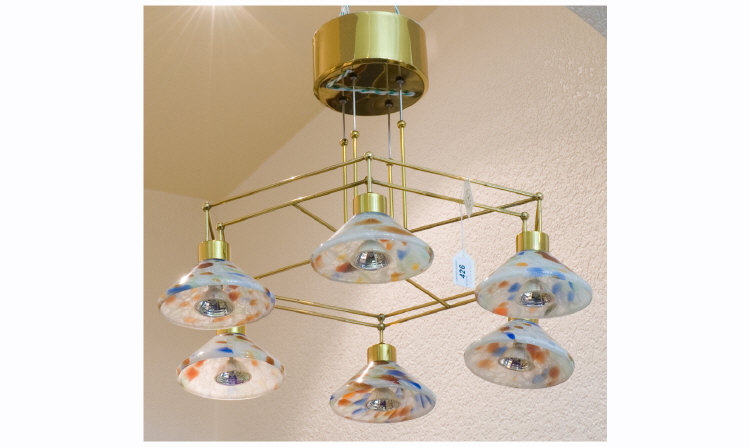 Appraisal: Brass Ceiling Light Fitting Five Glass Shades In The Murano