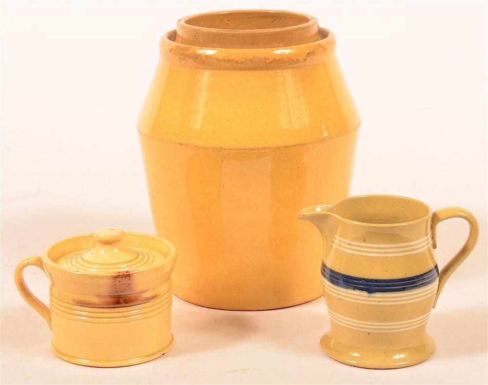 Appraisal: Three Pieces of Glazed Yellowware Pottery Three Pieces of Antique