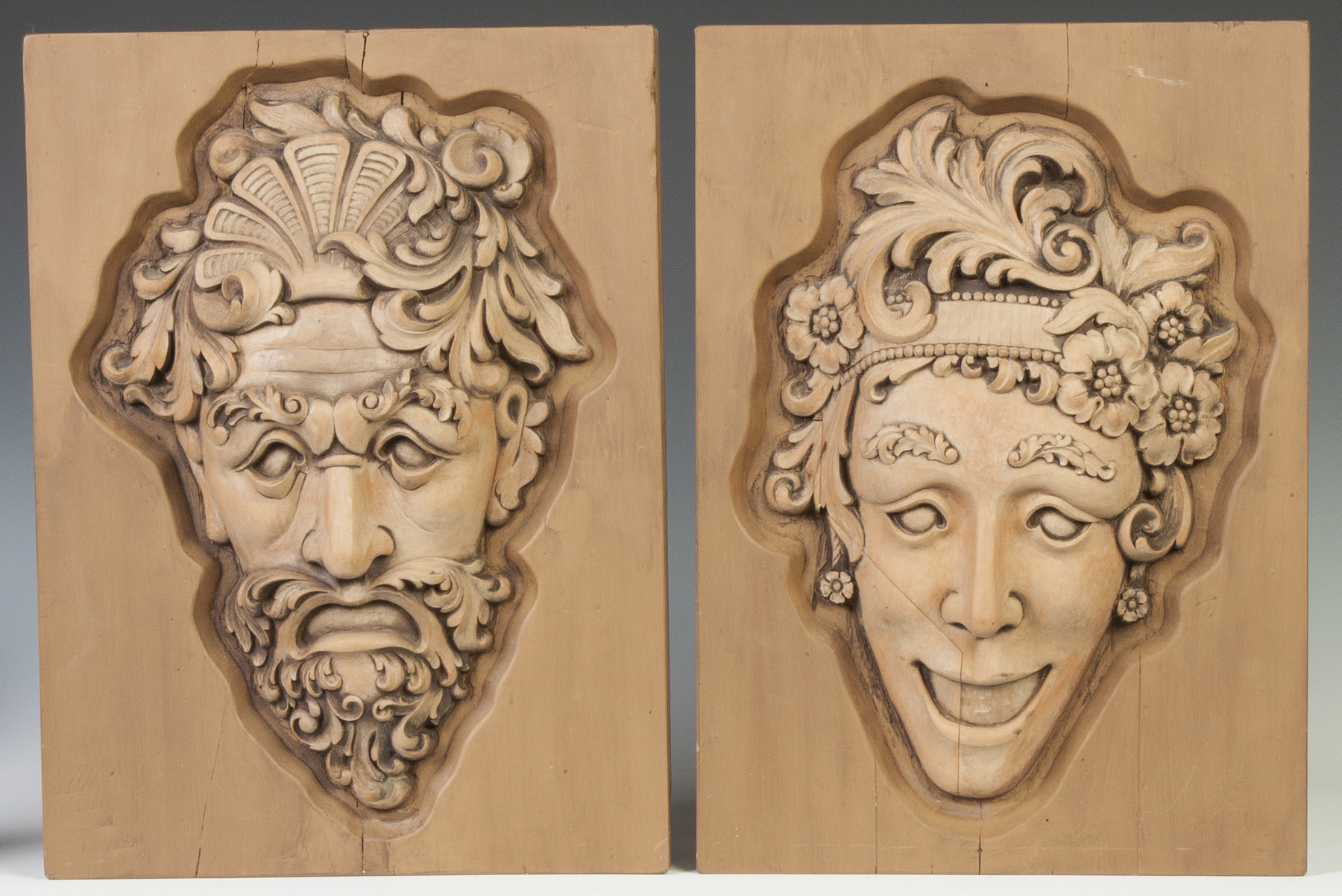 Appraisal: Carved Wood Comedy Tragedy Theatre Heads Early th cent