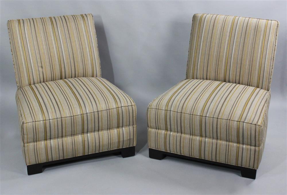 Appraisal: PAIR OF CRATE BARREL LARGE CONTEMPORARY STRIPED SLIPPER CHAIRS of