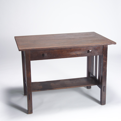 Appraisal: Stickley Brothers single-drawer library table with arched rails and slatted