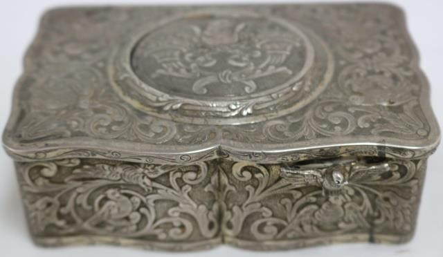 Appraisal: SILVER SINGING BIRD AUTOMATON BOX REPOUSS DESIGN LIKELY GERMAN SHAPED