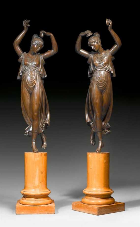 Appraisal: PAIR OF BRONZE FIGURES LES DANSEUSES Empire style after models