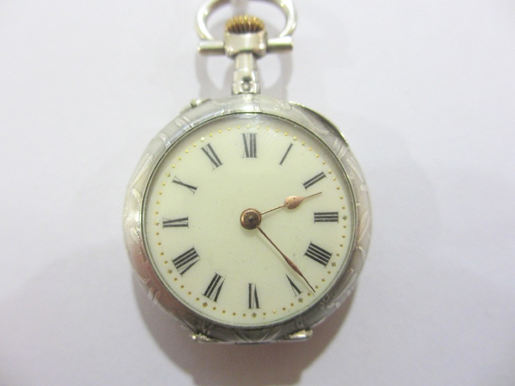 Appraisal: French silver fob watch the back with highly embossed foliate