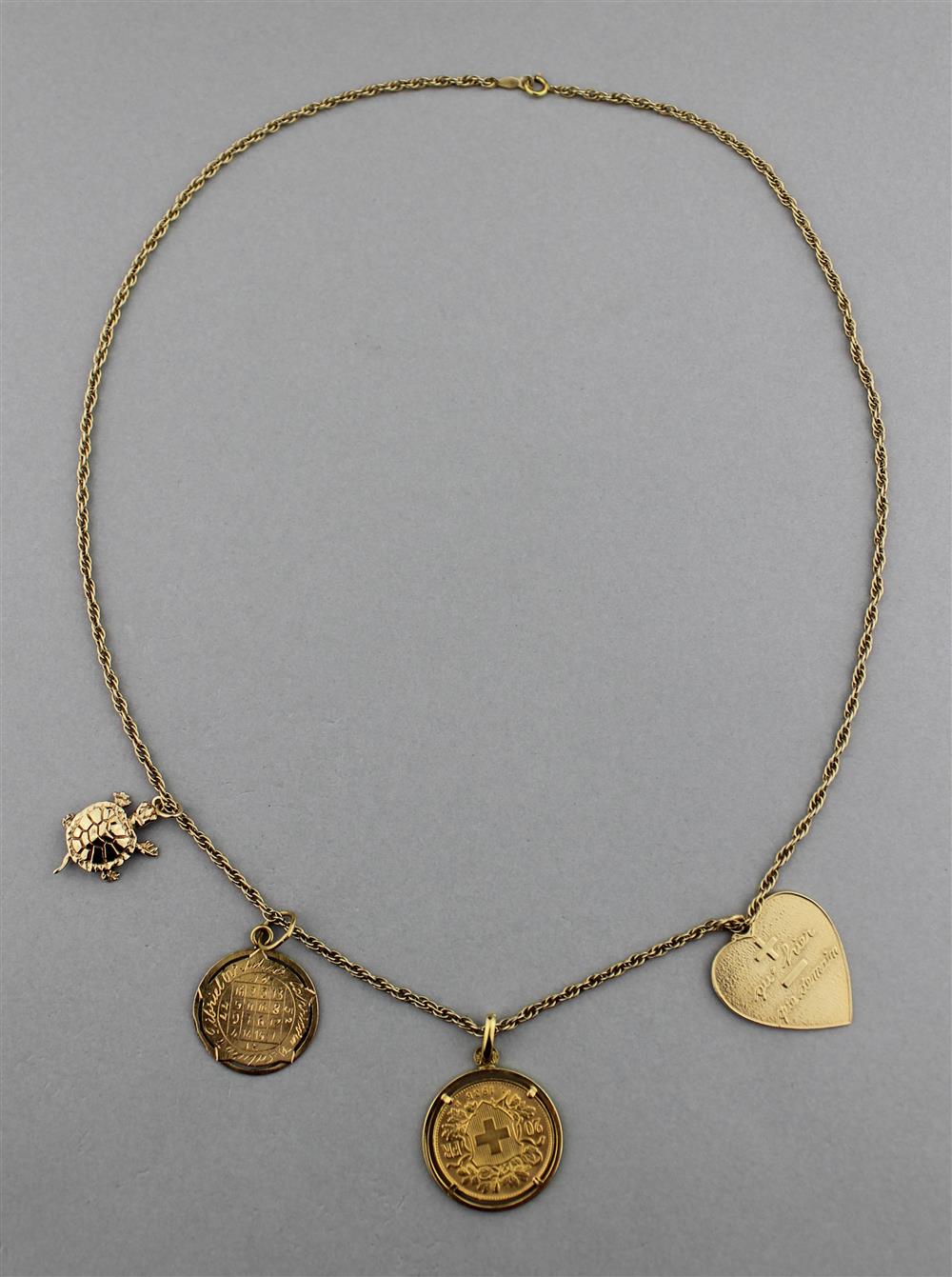 Appraisal: K YELLOW GOLD CHAIN WITH FRENCH GOLD COIN IN K