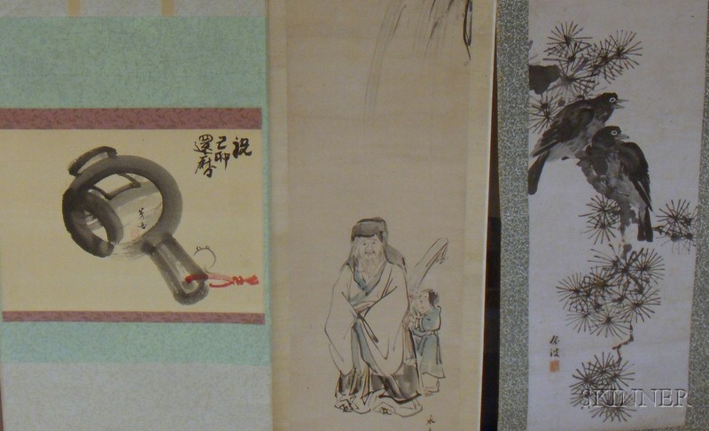 Appraisal: Three Asian Scrolls depicting a venerable man with child and