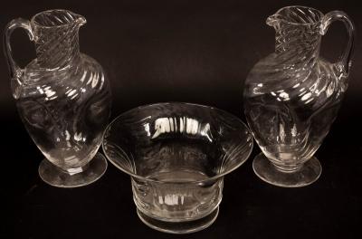 Appraisal: A pair of glass ewers cm high and a bowl