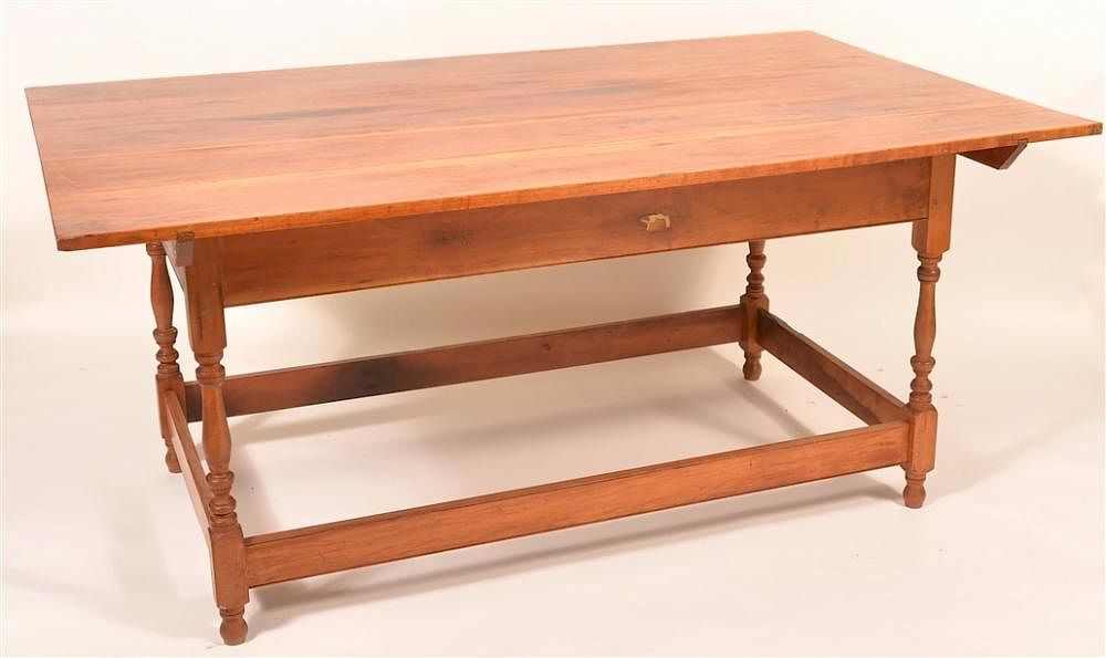 Appraisal: Vintage Cherry Pin Top Farm Table Vintage Cherry Stretcher Base