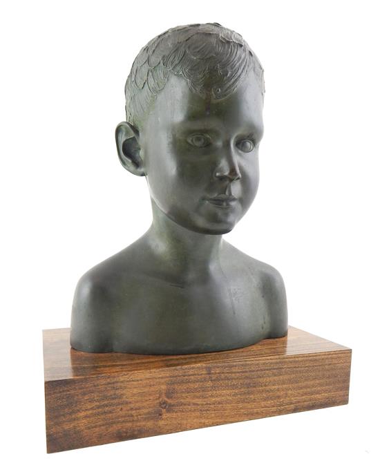 Appraisal: M M Banks th C bronze bust of young boy