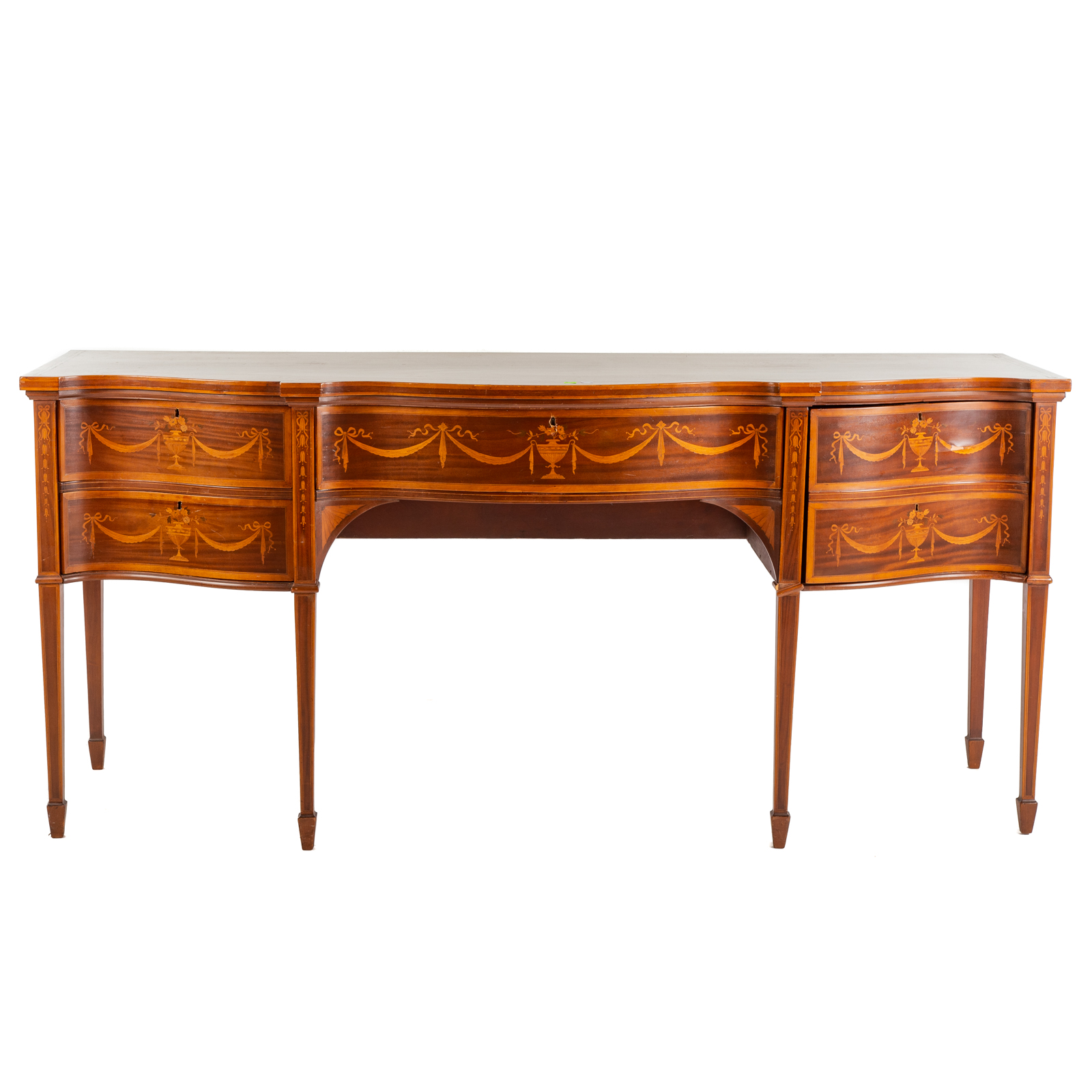 Appraisal: EDWARDIAN MAHOGANY INLAID SIDEBOARD First quarter th century shaped top