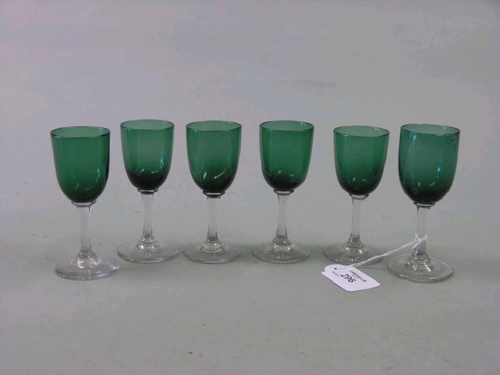 Appraisal: A set of six Victorian wine glasses with emerald green